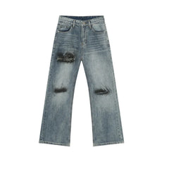 Hearujoy Summer Men's Jeans Hole Graffiti Contrast Color Menwear Straight Wide Leg Casual Male Denim Pants High Street 9C6510