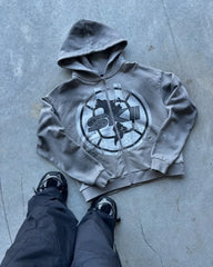 Hearujoy American men streetwear printed hoodie fall new Harajuku Street style zipper hoodie jacket Retro hip hop oversized sweatshirt