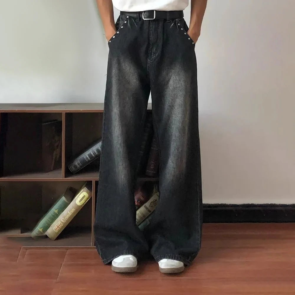 Hearujoy Y2K Mens Pants Heavy Duty Willow Wash Gradient Jeans Autumn Casual Streetwear Loose Versatile Men's And Women’s Baggy Pants