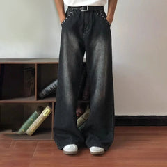 Hearujoy Y2K Mens Pants Heavy Duty Willow Wash Gradient Jeans Autumn Casual Streetwear Loose Versatile Men's And Women’s Baggy Pants