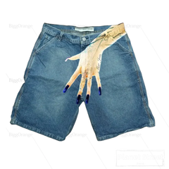 Hearujoy Harajuku Y2K Short Baggy Jeans Palm Print Graphic Pants Men Fashionstyle Denim Streetwear Gothic Sweatpants Shorts Men Clothing