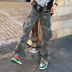 HEARUJOY  -  New Fashion Camouflage Baggy Tracksuit Cargo Pants For Men Inkjet Side Pockets Sports Joggers Women Casual Loose Trousers