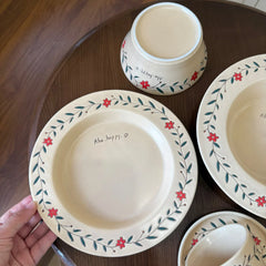 YICKYUE  -  Country Style Ceramic Tableware Set Western-Style Food Salad Dessert Vegetable Water Cup Underglaze Colour Floral Pattern Simple