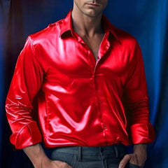 HEARUJOY  -  Men's Solid Color Shiny Long-Sleeved Shirt Retro Fashion American Trend Street Loose Niche Party Performance Summer Men's Tops