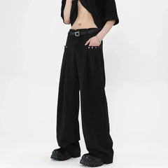 Hearujoy Mens Y2k Basic High Waist Casual Pants 2024 New Genderless Fashion Individuality Pocket Simple Solid Color Wide Leg Pants Unisex