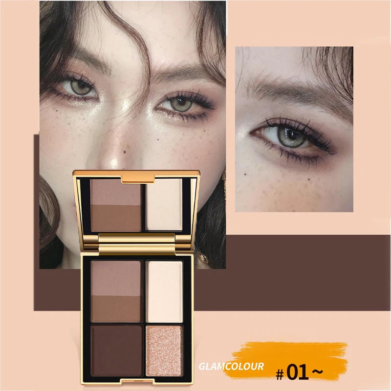 YICKYUE  -  Versatile 5-Color Magic Eyeshadow Palette Brown Tones Matte Shimmer Finish Long-Lasting Eye Makeup Kit for All Ages
