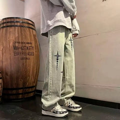 Hearujoy Men's Retro Jeans Neutral Wide Leg Denim Trousers Loose Straight  Man Jeans Streetwear Boy Casual Baggy Hip Hop New Y2K