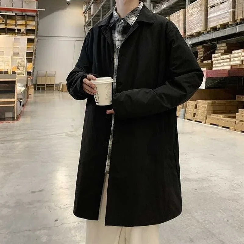 HEARUJOY  -  New Men's Trench Coat Mid Length Khaki Oversized Casual Style Spring Autumn UK Inspired Coat