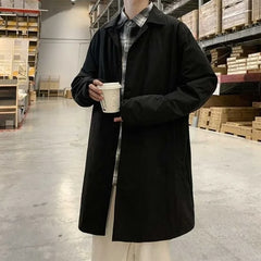HEARUJOY  -  New Men's Trench Coat Mid Length Khaki Oversized Casual Style Spring Autumn UK Inspired Coat