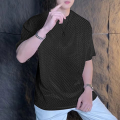 HEARUJOY  -  Men T Shirt Solid Color Velour O-neck Short Sleeve Summer Men Clothing Streetwear Korean Fashion Male Tee Tops