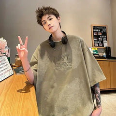 HEARUJOY  -  Baggy T Shirt for Men 100℅ Cotton Top Man Tee Shirts New in Vintage Clothing Cool Basic Korean Popular Clothes Streetwear Casual
