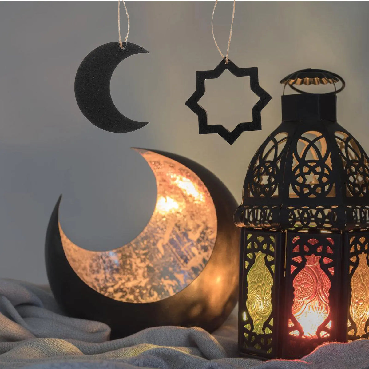 YICKYUE  -  40Pcs Middle Eastern Style Wooden Ramadan Decorations Moon Star Castle Silhouette for Eid Mubarak Home Wall Table Porch Hanging