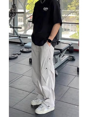 HEARUJOY  -  Folded Qui Dry Work Pants Men's Summer Thin Ice Silk Paratrooper Pants Cleanfit Cool Feeling Sports Pants Straight Leg