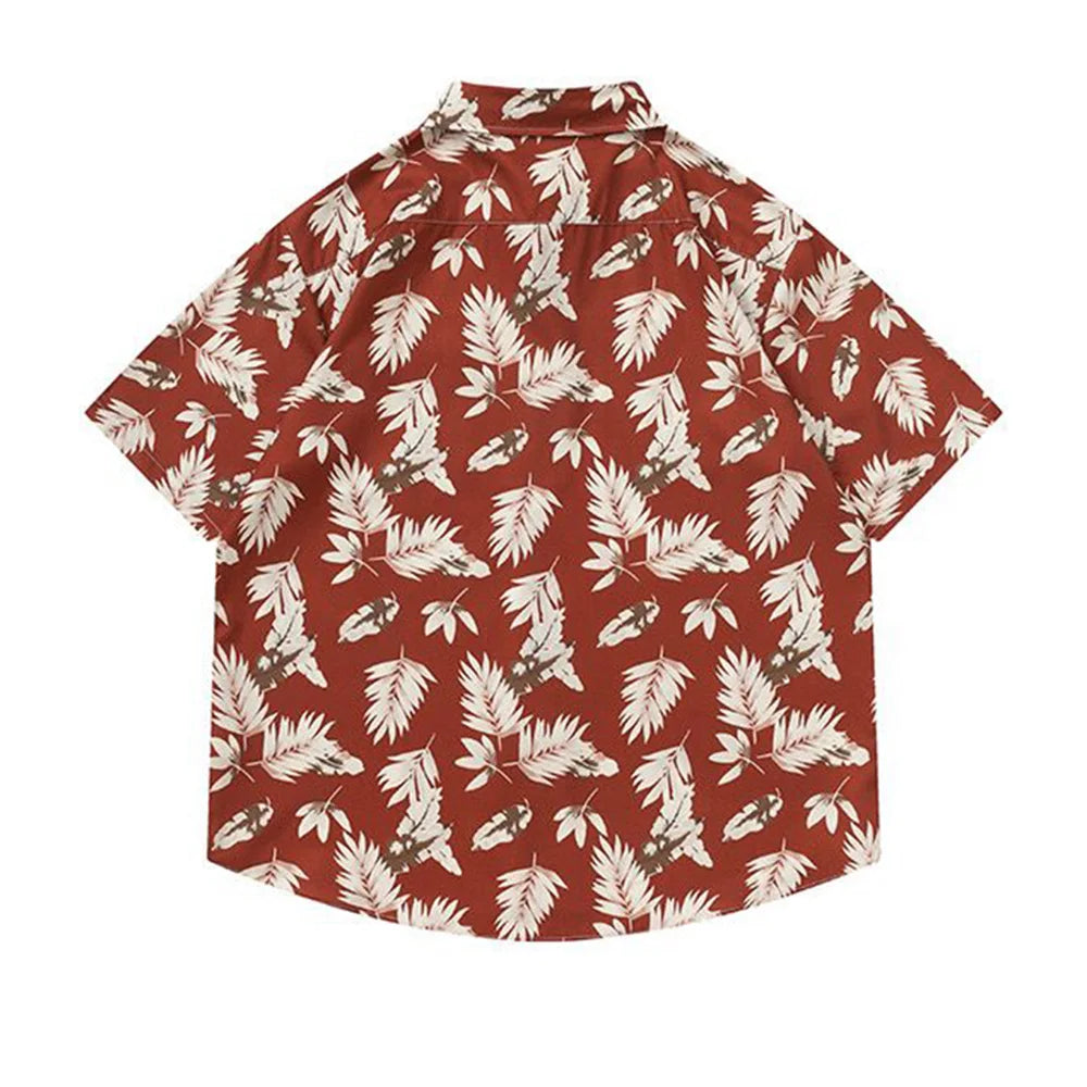 Hearujoy Mens Casual Shirts Summer New Fashion Cuban Collar Large Size Shirts Short Sleeves Retro Seaside Beach Vacation Mens Tops