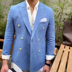 HEARUJOY  -  Men Solid Double Breasted Slim Fit Lapel Blazers Male Business Prom Wedding Tuxedos Long Sleeve Fashion