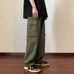 Hearujoy Big Pockets Casual Cargo Pants Men's Vintage Hip-hop Pants Fashion Loose Straight Wide Leg Pants Men Streetwear Trousers Male