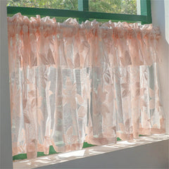 YICKYUE  -  Punch-Free French Pastoral Style Pink Lace Curtain For Kitchen And Living Room Small Window Half Curtain Ruffled Window Screen