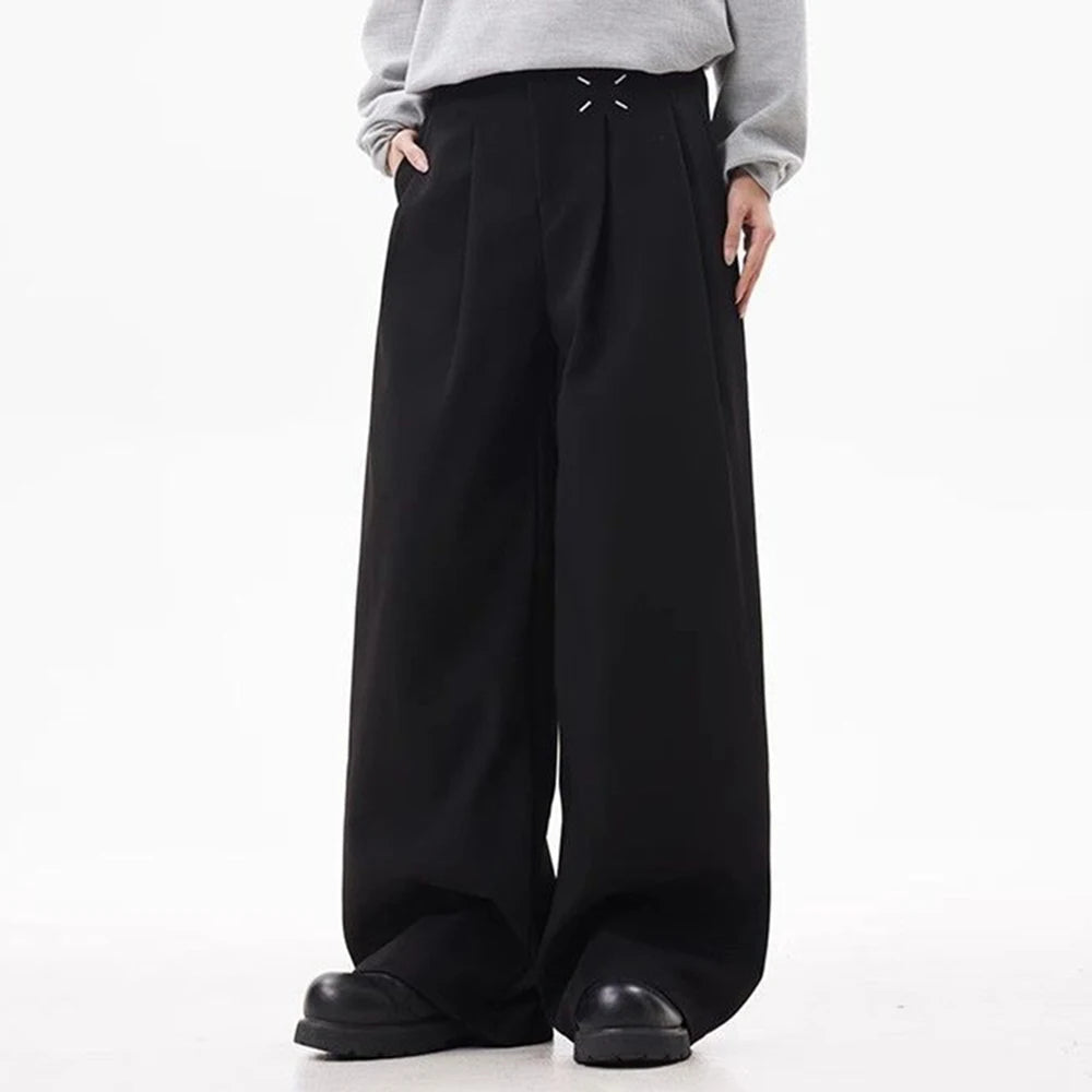 HEARUJOY  -  Men's Solid Color Suit Trousers American Retro Fashion Trend Street Casual Simple Loose Breathable Summer New Men's Bottoms