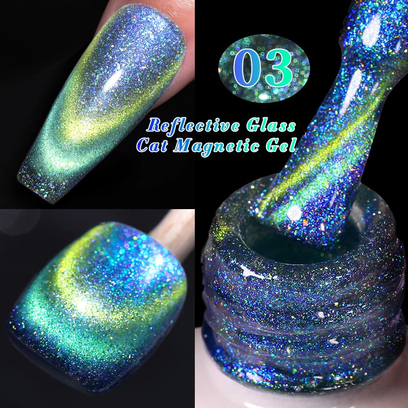 YICKYUE  -  10ml Gold Water Light Cat Magnetic Gel Polish Spaking Glitter Crystal Black Soak Off UV LED Varnish Manicure