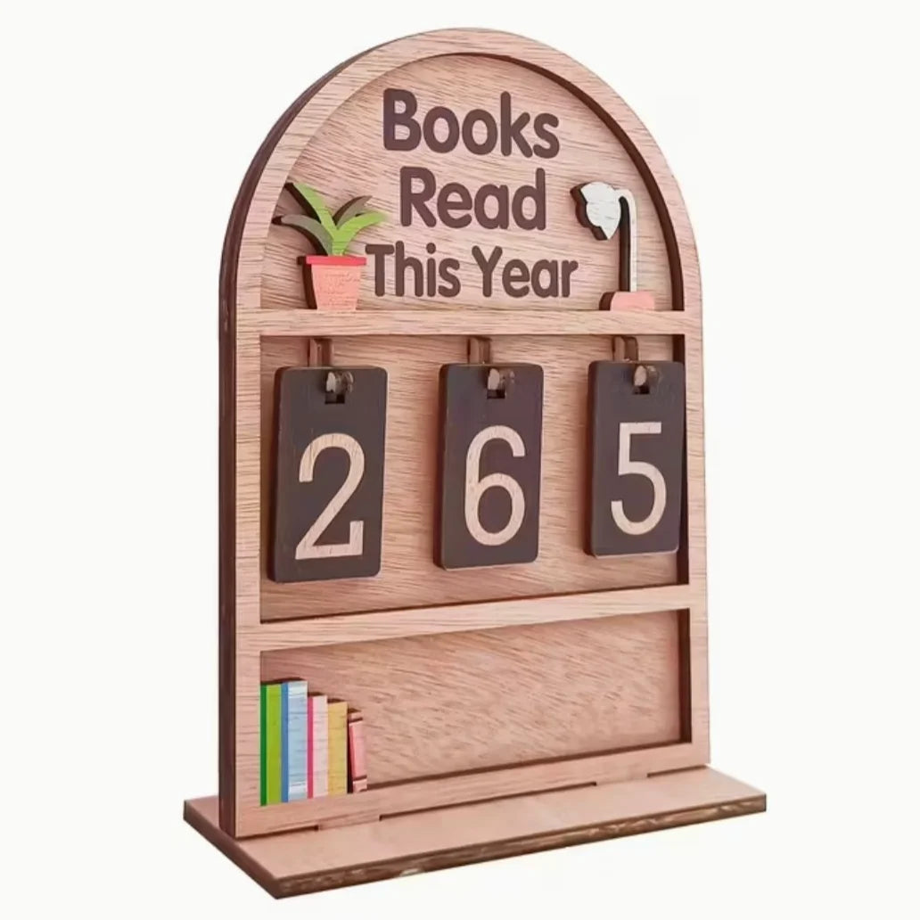 YICKYUE  -  Wooden Yearly Book Counting Ornament Display This Year'S Reading Tracker Can Monitor Up To 999 Books Office Bookshelf Decoration