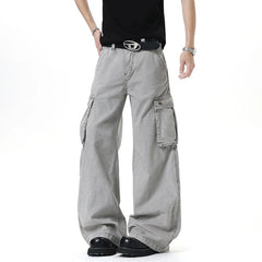 HEARUJOY  -  New Summer Men's Pant Solid Color Washing American Style Lager Multi-pocket Cargo Trousets Wide Leg Male Bottom 2025 9W3478