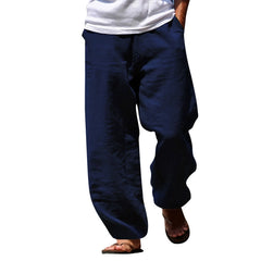 HEARUJOY  -  Fashion Classic Slim Drawstring Elastic Waist Pants Men'S Cotton Linen Harem Pants Casual Drawstring Men Clothing Hombre
