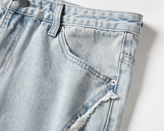 Hearujoy Side Striped Washed Ripped Blue Jeans for Men and Women Streetwear Baggy Casual Denim Trousers Straight Light Blue Cargo Pants
