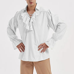 Hearujoy Mens Renaissance Costume Ruffled Long Sleeve Lace UP Medieval Steampunk Pirate Shirt Cosplay Prince Drama Stage Costume Tops