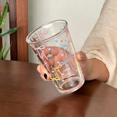 YICKYUE  -  Ins style wind butterfly knot glass cup, girly doodle coffee cup, home juice and milk cup, water cup, gift for girls