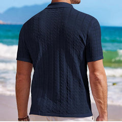 HEARUJOY  -  Summer New Men's Solid Color Knitted Short-Sleeved Shirt Retro Fashion Casual Trend Simple Loose Seaside Vacation Men's Tops