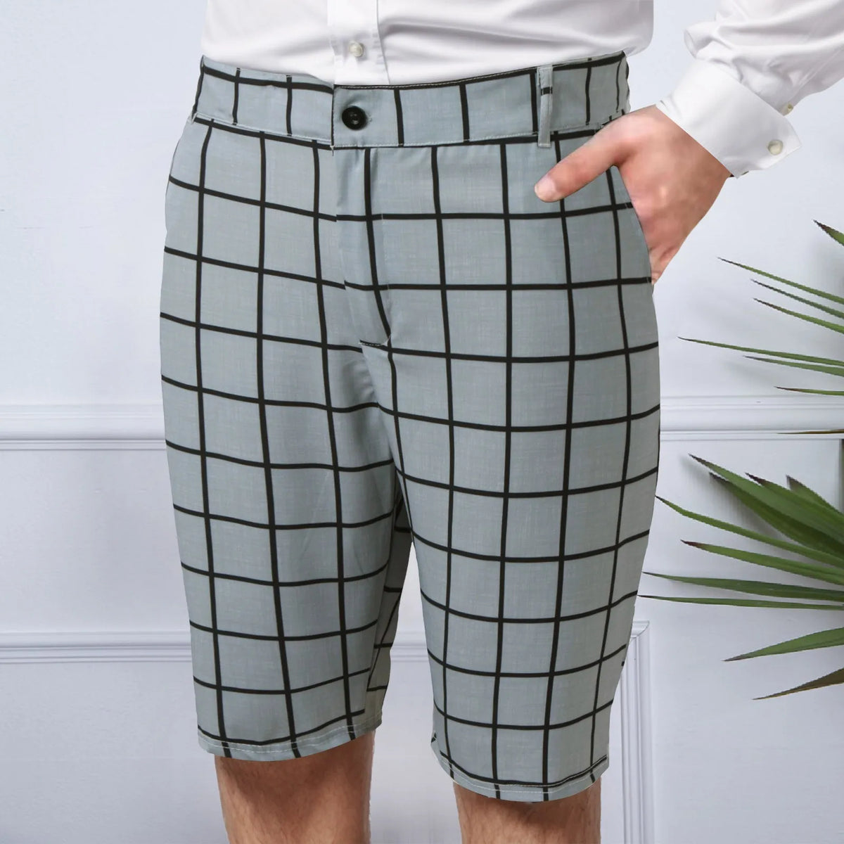 HEARUJOY  -  Breathable Fit Beach Shorts Swimwear Mens High Waist Casual Suit Plaid Small Straight Leg Mens Shorts Short De Corrida Masculino