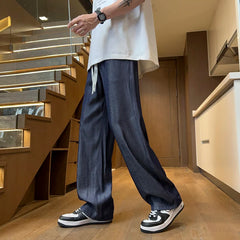 Hearujoy Summer Ice Silk Draped Straight Pants Plus Size 5XL-M Men's Thin Casual Pants Men Loose Comfortable Wide Leg Pants Wine Red