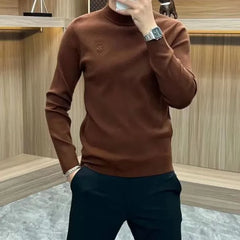Hearujoy Men Clothing Autumn Winter Korean Fashion Business Casual Basic T-shirt Solid Half High Collar Long Sleeve Slim Thick Warm Tops