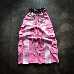 Hearujoy Harajuku Fashion striped design High waisted wide leg pants Women High street punk overalls personality retro couple Y2k pants