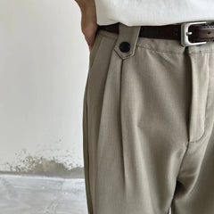 Hearujoy Summer Casual Pants Men Fashion Khaki Black Suit Pants Men Korean Loose Straight Ice Silk Pants Mens Office Formal Trousers