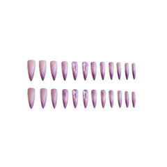 YICKYUE  -  24Pcs False Nails Wisteria Bow Long Pointed Shape Soft Purple Gradient Press-On High-Quality Nails—Perfect As A Gift for Girls
