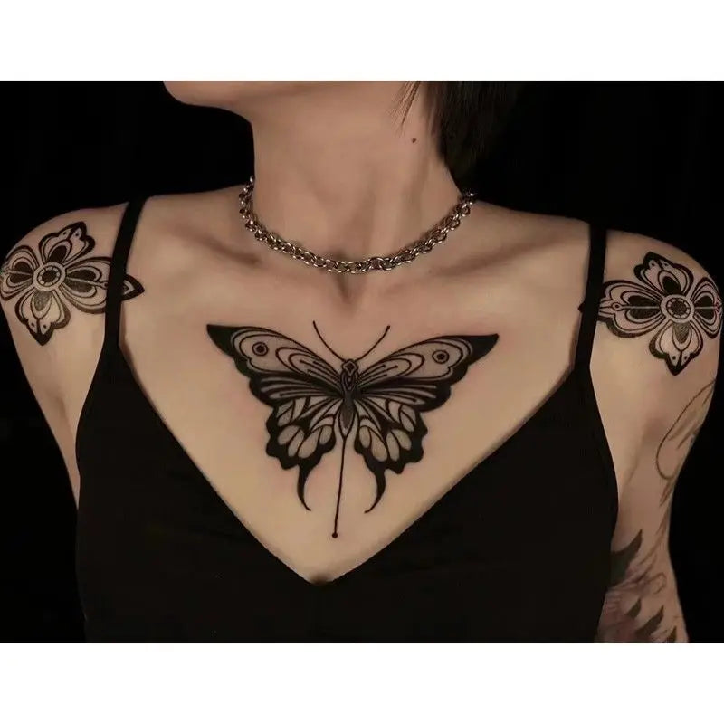 YICKYUE  -  Butterfly Temporary Tattoos for Women Chest Clavicle Punk Fake Tattoo Waterproof Art Sexy Tattoo Festival Lasting Stickers