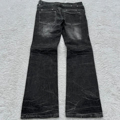 Hearujoy Y2K Washed Jeans Gothic Retro Micro Flared Double Waisted Lace Up Pants Men Women Streetwear High Quality Design Sense Trousers