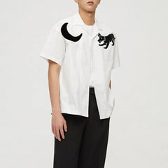Hearujoy Mens Japanese Graffiti Printed Casual Short-Sleeve Shirt 2024 New Genderless Fashion Personality Youth Trend Simple Shirt Unisex
