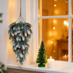 YICKYUE  -  4-Pack Artificial Christmas Tree Branches Teardrop Fir Garland with Pine Cones Plastic Hanging Swags Xmas Door Fireplace Decor