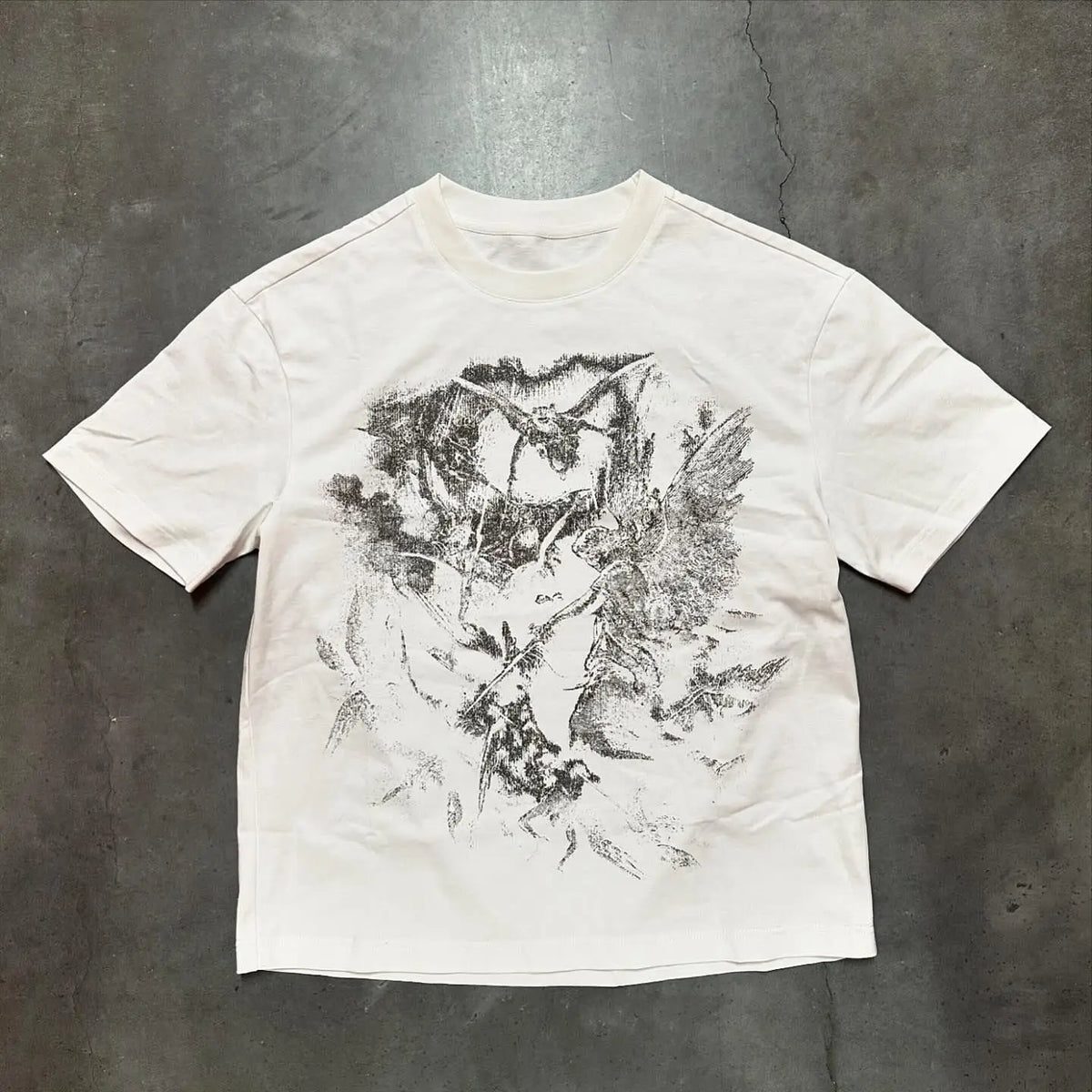 Hearujoy Gothic Hip Hop Y2k Top Black Ink Print Graphic T Shirts Round Neck Casual Cotton Men and Women Oversized T Shirt Streetwear