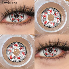 YICKYUE  -  Cosplay Contact Lenses Halloween Colored Lenses White Mesh Anime Lens Blood Lotus Special Makeup Lens Anime Black