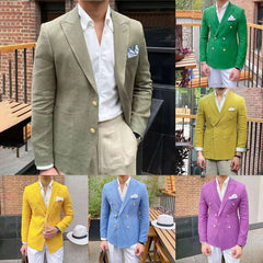 HEARUJOY  -  Men Solid Double Breasted Slim Fit Lapel Blazers Male Business Prom Wedding Tuxedos Long Sleeve Fashion