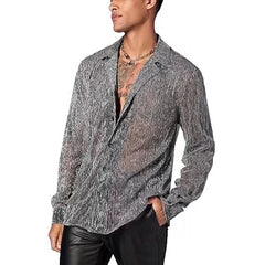 HEARUJOY  -  Spring Summer Men's Fashion Shirt Bright Crystal Perspective Vintage Shirt Long Sleeve Casual Breathable Shirt For Male Tops