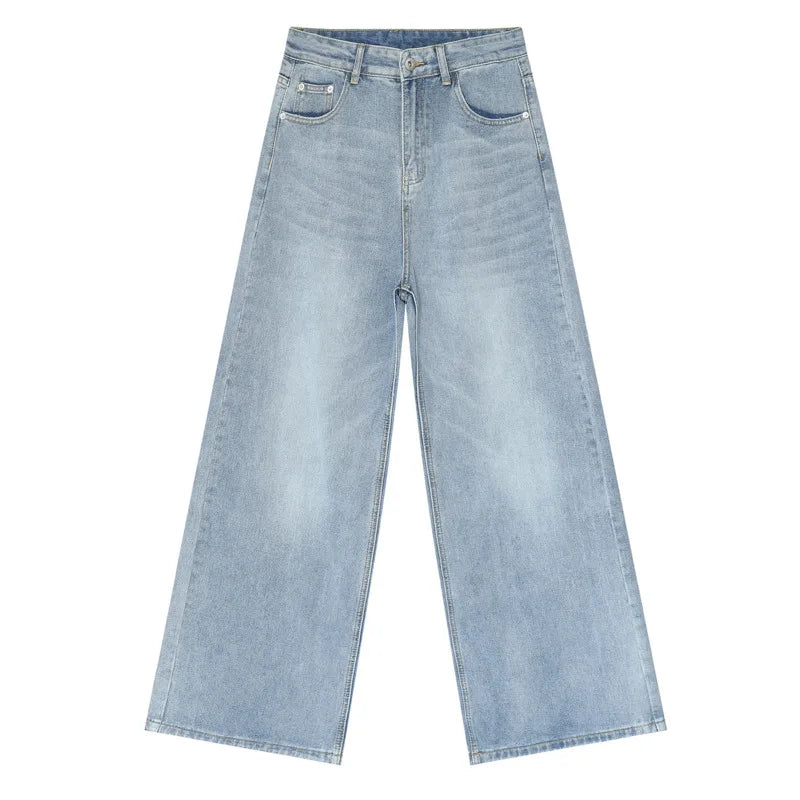 Hearujoy Men's Straight Jeans American Style Gradient Color Button Pockets Male Wide Leg Denim Pants Casual Spring Chic 9C4510