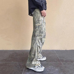 HEARUJOY  -  Y2K Fashion Side Pockets Camouflage Baggy Cargo Jeans Pants Men Clothing Wide Leg Women Cotton Long Trousers Pantaloni Uomo