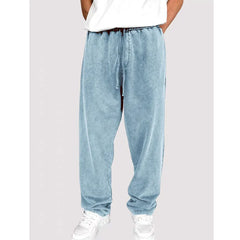 HEARUJOY  -  New Autumn Winter Men's Washed Knitted Cotton Pants Drawstring Pockets Casual Trousers Solid Loose Men Jogging Sweatpants 5XL