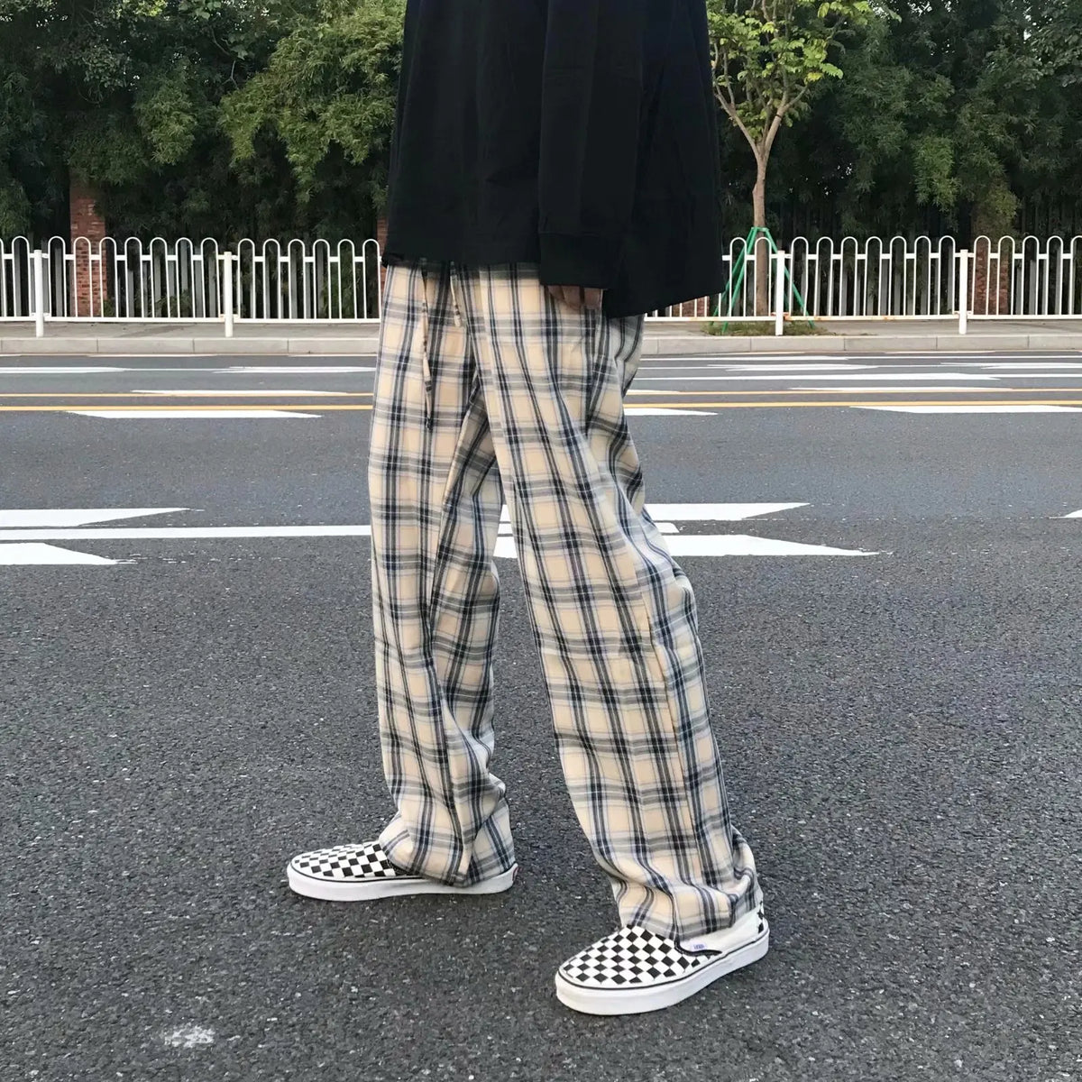 HEARUJOY  -  High Waist Straight Leg Sport Pants ex Casual Loose Fit Long Trousers Spring Autumn Plaid Wide Leg Pants Casual Wear