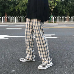 HEARUJOY  -  High Waist Straight Leg Sport Pants ex Casual Loose Fit Long Trousers Spring Autumn Plaid Wide Leg Pants Casual Wear