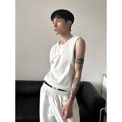HEARUJOY  -  Design Sense Niche Fake Two-piece I-shaped Vest for Men and Women in Summer Lazy Sports Fitness Sleeveless Vest T-shirt